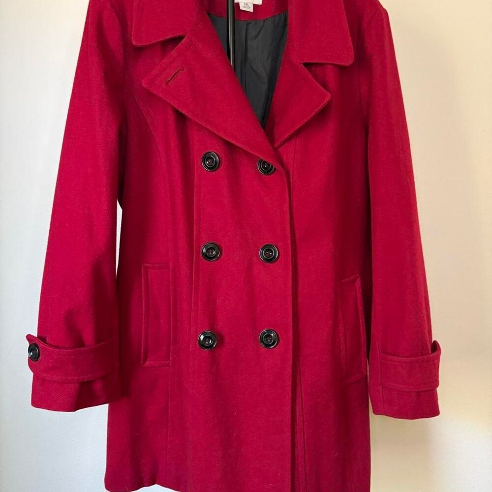 Anne Klein Red Double-Breasted Wool-Blend Peacoat